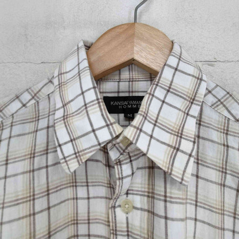 カンサイヤマモト KANSAI YAMAMOTO HOMME リネン混 チェック 半袖 シャツ メンズ M