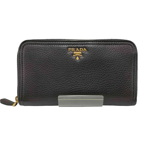 プラダ PRADA ロゴプレート シボレザー ラウンドジップ ロングウォレット メンズ