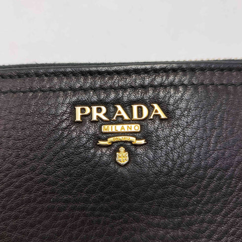 プラダ PRADA ロゴプレート シボレザー ラウンドジップ ロングウォレット メンズ