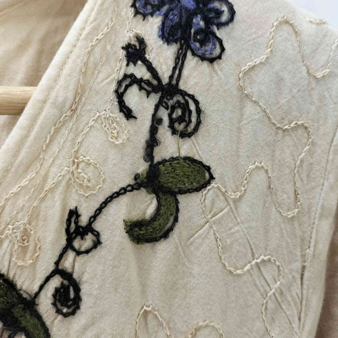 M.P.H. 80-90S 花柄 刺繍 レース 装飾 レーヨン 100% エンブロイダリー ティアード ワンピース レディース import:S