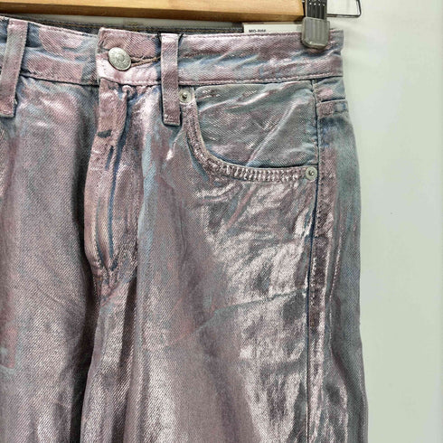ザラ ZARA ミッドウエスト フルレングス フォイル仕上げ デニム パンツ メタリック レディース EUR 32