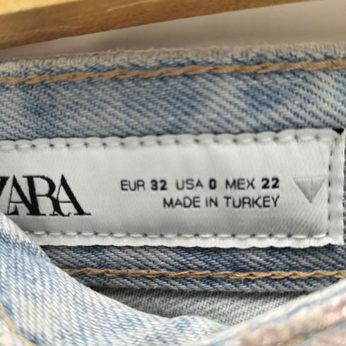 ザラ ZARA ミッドウエスト フルレングス フォイル仕上げ デニム パンツ メタリック レディース EUR 32