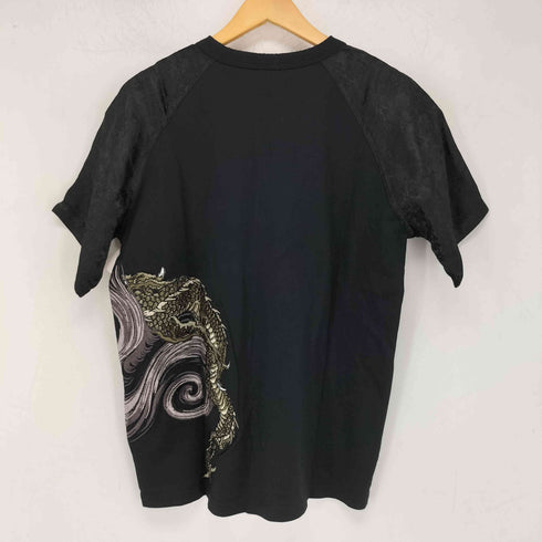 ハナタビガクダン 花旅楽団 JAPANESE PATTERN 龍 和柄 ヘンリーネックTシャツ 袖サテン メンズ JPN:L