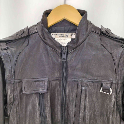 キャサリンハムネットロンドン KATHARINE HAMNETT LONDON シープスキン Dリング 2WAY エポレット リブ付 ダブルジップ レザージャケット メンズ import:M
