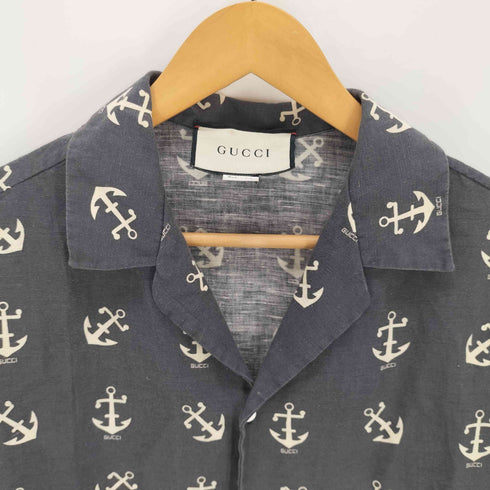 グッチ GUCCI 20SS 総柄 オーバーサイズ 半袖 リネンシャツ メンズ 46