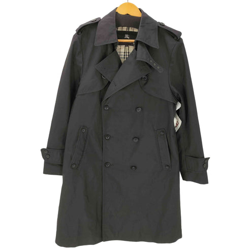バーバリーブラックレーベル BURBERRY BLACK LABEL 裏地ノバチェック エポレット ガンフラップ付き ダブル ブラック バルマカーン ステンカラー コート メンズ import:M