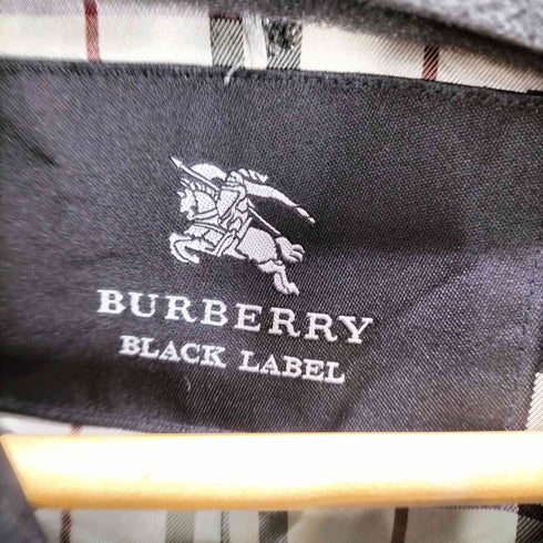 バーバリーブラックレーベル BURBERRY BLACK LABEL 裏地ノバチェック エポレット ガンフラップ付き ダブル ブラック バルマカーン ステンカラー コート メンズ import:M