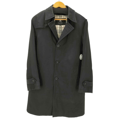 バーバリーブラックレーベル BURBERRY BLACK LABEL 裏地ノバチェック ライナー ガンフラップ付き ブラック バルマカーン ステンカラー コート メンズ import:L