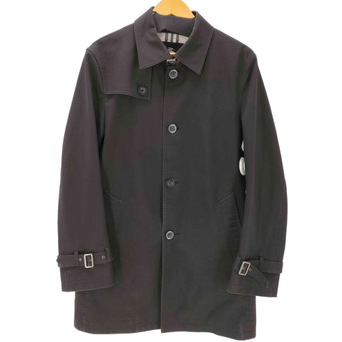 バーバリーブラックレーベル BURBERRY BLACK LABEL 裏地ノバチェック ガンフラップ付き ブラック バルマカーン ステンカラー コート メンズ import:L