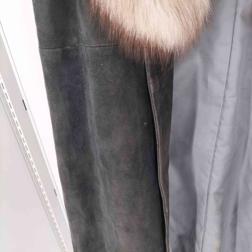 LEATHER MODE real fur リアルファー スウェード ロング コート レディース