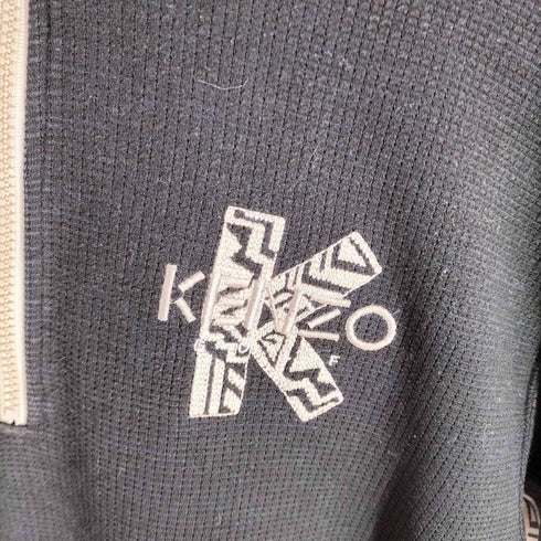 ケンゾーゴルフ KENZO GOLF 90S OLD 初期 総柄 スイッチング ハーフジップ ブラック ワッフル サーマル カットソー 裾ドローコード メンズ JPN:1