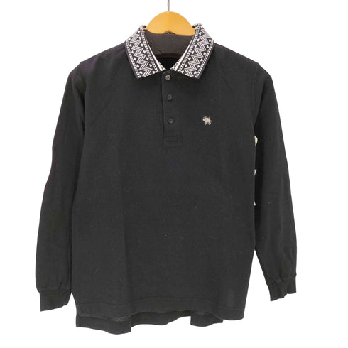 ケンゾーゴルフ KENZO GOLF 90S OLD 初期 ヘム バイカラー 総柄 L/S ブラック ポロ カットソー 鹿の子 メンズ JPN:1