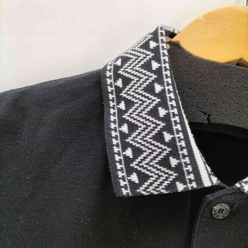 ケンゾーゴルフ KENZO GOLF 90S OLD 初期 ヘム バイカラー 総柄 L/S ブラック ポロ カットソー 鹿の子 メンズ JPN:1
