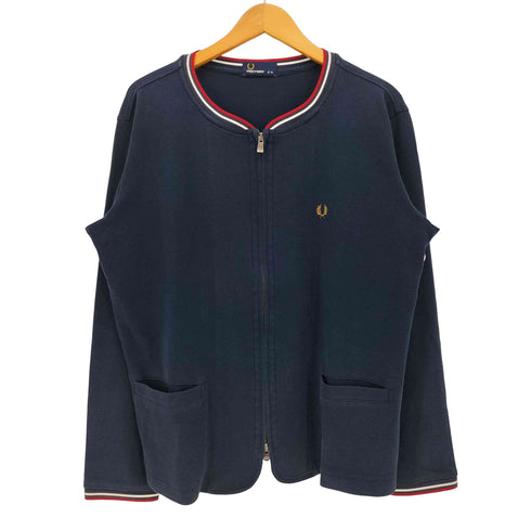 フレッドペリー FRED PERRY ロゴ刺繍 リブライン 鹿の子 ダブルジップ カーディガン メンズ import:XL