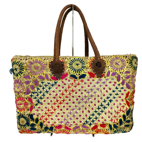 Anisha モロッコ製 花刺繍 かごバッグ レディース