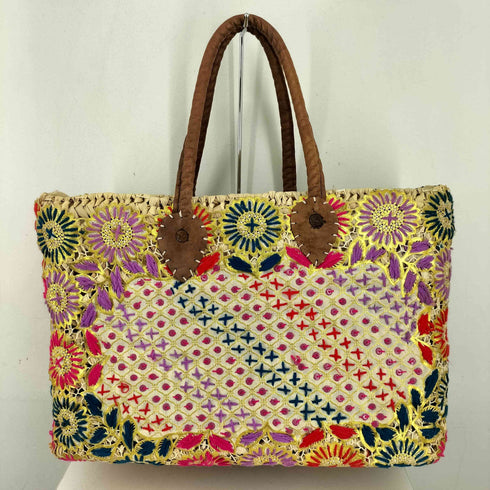 Anisha モロッコ製 花刺繍 かごバッグ レディース