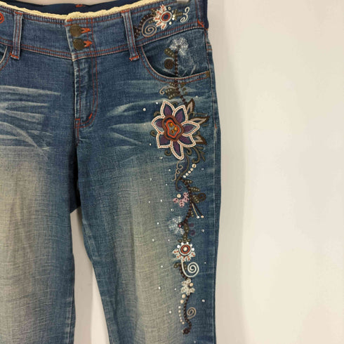 MALIANI 刺繍 ラインストーン ストレッチ フレア デニム Y2K レディース LL