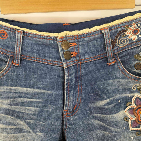 MALIANI 刺繍 ラインストーン ストレッチ フレア デニム Y2K レディース LL