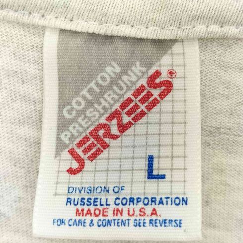 ジャージーズ JERZEES 90s USA製 アーティスト 両面 ラバープリント クルーネック 半袖Tシャツ メンズ import:L