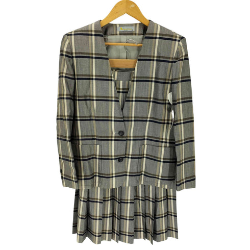 アクアスキュータム AQUASCUTUM チェック柄 ノーカラージャケット プリーツスカート セットアップ レディース