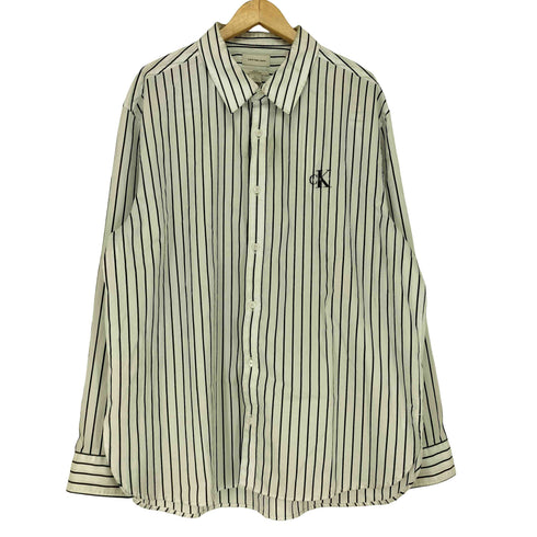 カルバンクラインジーンズ Calvin Klein Jeans ストライプ ウォッシュド ポプリン リラックス 長袖 シャツ メンズ L