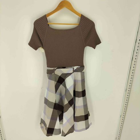 ブルーレーベルクレストブリッジ BLUE LABEL CRESTBRIDGE スクエアネック半袖リブニットドッキングワンピース レディース 38