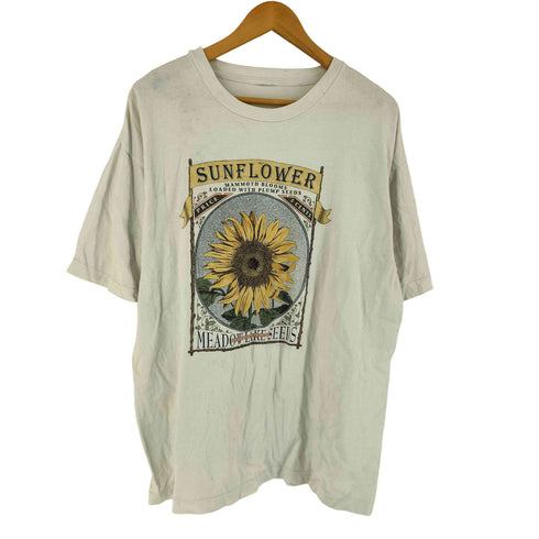 袖・裾ダブルステッチ ヒマワリ アートプリント 半袖 Tシャツ メンズ