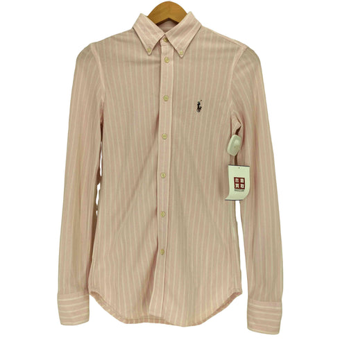 ラルフローレン RALPH LAUREN 現行タグ KNIT OXFORD スモールポニー刺繍 ストライプ 鹿の子 L/S 長袖 シャツ レディース import:S