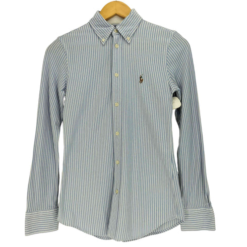 ラルフローレン RALPH LAUREN 現行タグ KNIT OXFORD スモールポニー刺繍 ストライプ 鹿の子 L/S 長袖 シャツ レディース import:S