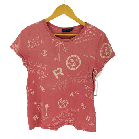 ポロラルフローレン POLO RALPH LAUREN 総柄 プリント クルーネック Tシャツ レディース import:M