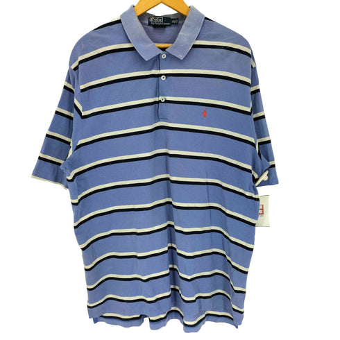 ポロバイラルフローレン Polo by RALPH LAUREN 90S ポニー刺繍 GOLF FIT 鹿の子織り ボーダー ポロシャツ メンズ import:XL