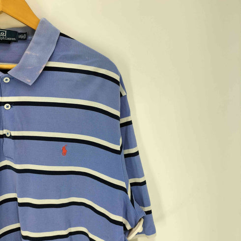 ポロバイラルフローレン Polo by RALPH LAUREN 90S ポニー刺繍 GOLF FIT 鹿の子織り ボーダー ポロシャツ メンズ import:XL