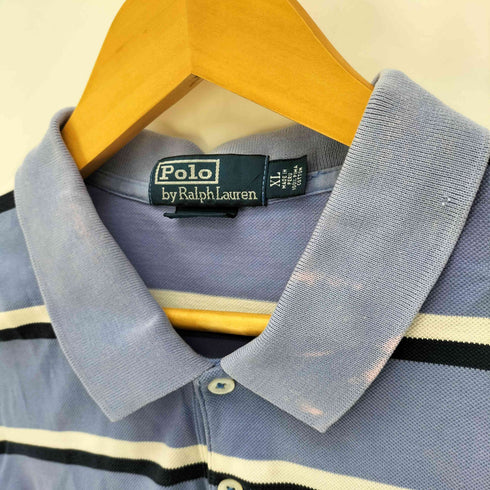 ポロバイラルフローレン Polo by RALPH LAUREN 90S ポニー刺繍 GOLF FIT 鹿の子織り ボーダー ポロシャツ メンズ import:XL
