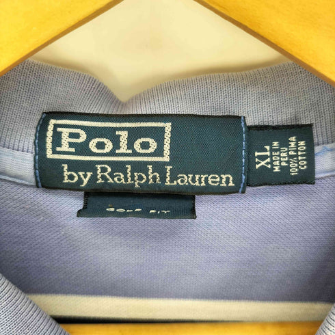 ポロバイラルフローレン Polo by RALPH LAUREN 90S ポニー刺繍 GOLF FIT 鹿の子織り ボーダー ポロシャツ メンズ import:XL