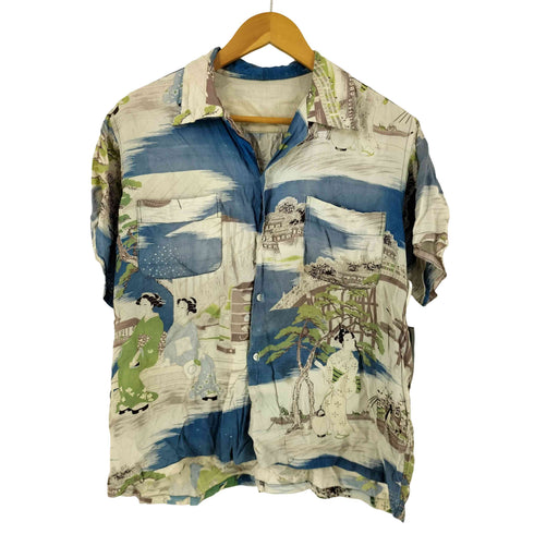 50-60s 浮世絵 シェルボタン 半袖 オープンカラーシャツ メンズ