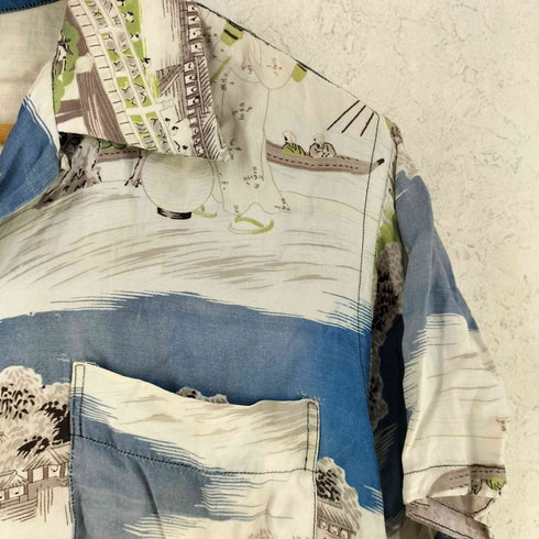 50-60s 浮世絵 シェルボタン 半袖 オープンカラーシャツ メンズ