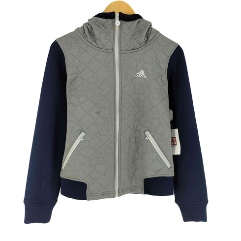 アディダス adidas ニット切替 フラワー デザイン ボンディング ジップアップ フーデッドジャケット レディース M