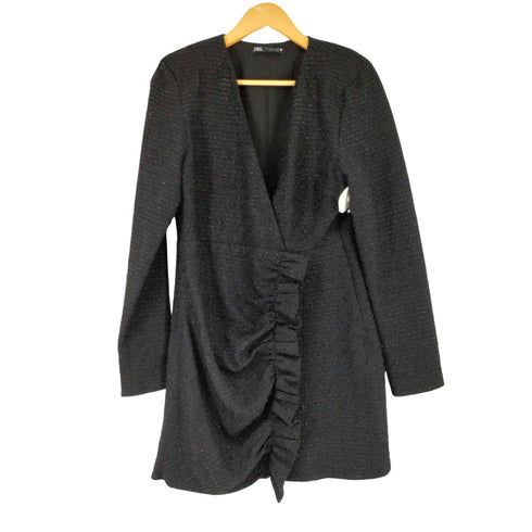 ザラ ZARA フロントフリルデザイン ラメ 長袖ワンピース レディース import:L