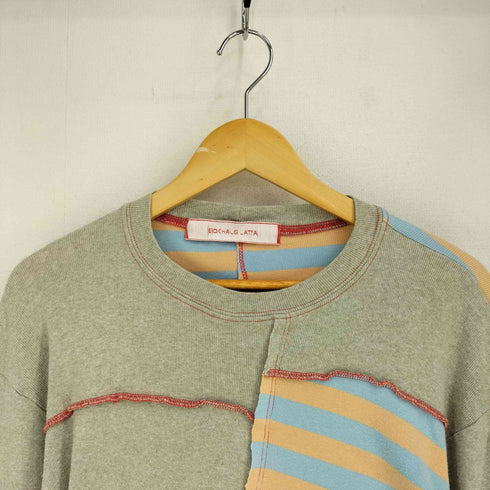 エコーズラッタ ECKHAUS LATTA LAPPED パッチワーク リメイク仕様 ボーダー柄 長袖 Tシャツ メンズ import:L
