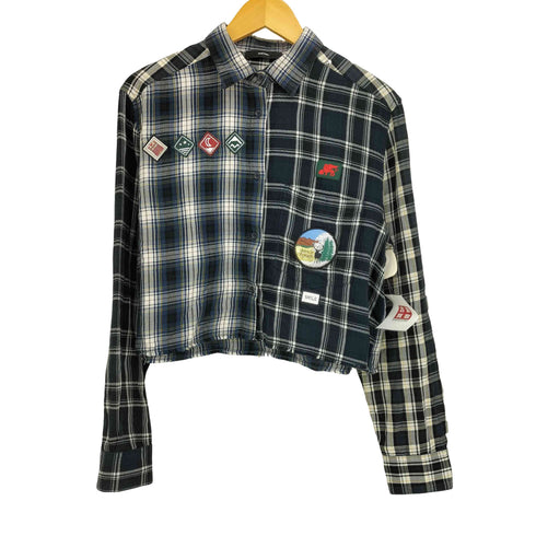 ディーゼル DIESEL ワッペン リメイク仕様 チェック柄 短丈 シャツ レディース