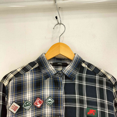 ディーゼル DIESEL ワッペン リメイク仕様 チェック柄 短丈 シャツ レディース