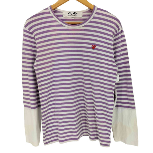 プレイコムデギャルソン PLAY COMME des GARCONS ハートワッペン 袖切替 ボーダー長袖 Tシャツ レディース JPN:M