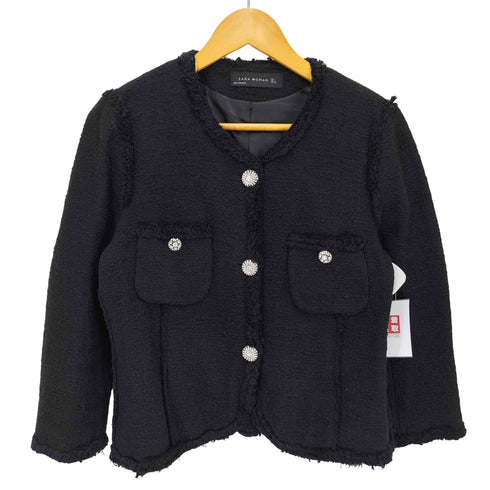 ザラ ZARA ツイード ノーカラー ジャケット レディース import:L