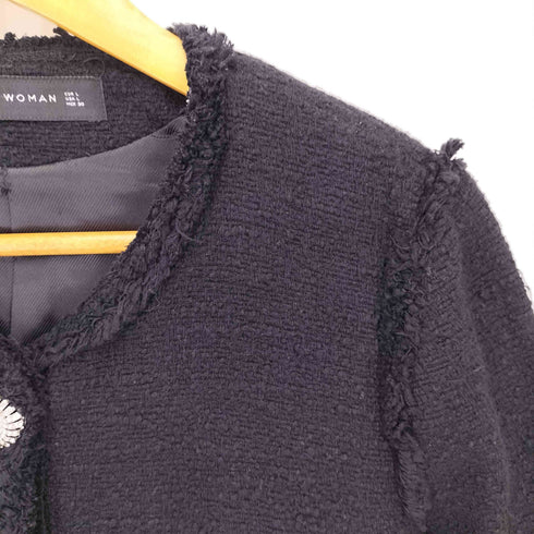 ザラ ZARA ツイード ノーカラー ジャケット レディース import:L