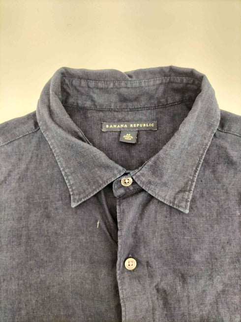 バナナリパブリック BANANA REPUBLIC 00S 03SS OLD 麻 リネン 100% インディゴ 染め S/S シャツ インド製 メンズ import:M