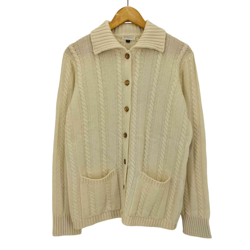 バーバリーズ BURBERRYS 90S カシミヤ ケーブルニット シャツ カーディガン レディース import:M