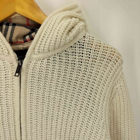 バーバリーロンドン BURBERRY LONDON ノバチェック フリースライナー付き カシミヤ混 ローゲージ ニット ジップアップ パーカー レディース 2