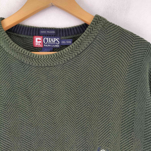 チャップスラルフローレン CHAPS RALPH LAUREN 90S ロゴ刺繍 ヘリンボーン コットンニット メンズ JPN:XXL