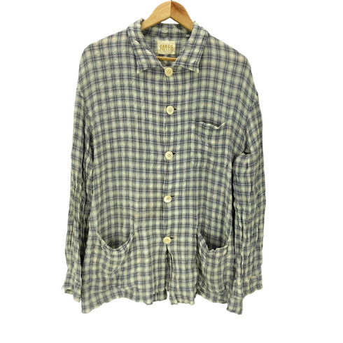 タケオキクチ TAKEO KIKUCHI 90S 初期 アセテート レーヨン 加工 L/S チェック ポップコーン シャツ メンズ JPN:3