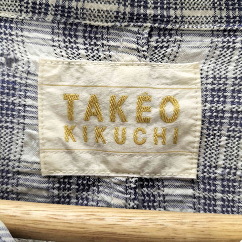 タケオキクチ TAKEO KIKUCHI 90S 初期 アセテート レーヨン 加工 L/S チェック ポップコーン シャツ メンズ JPN:3